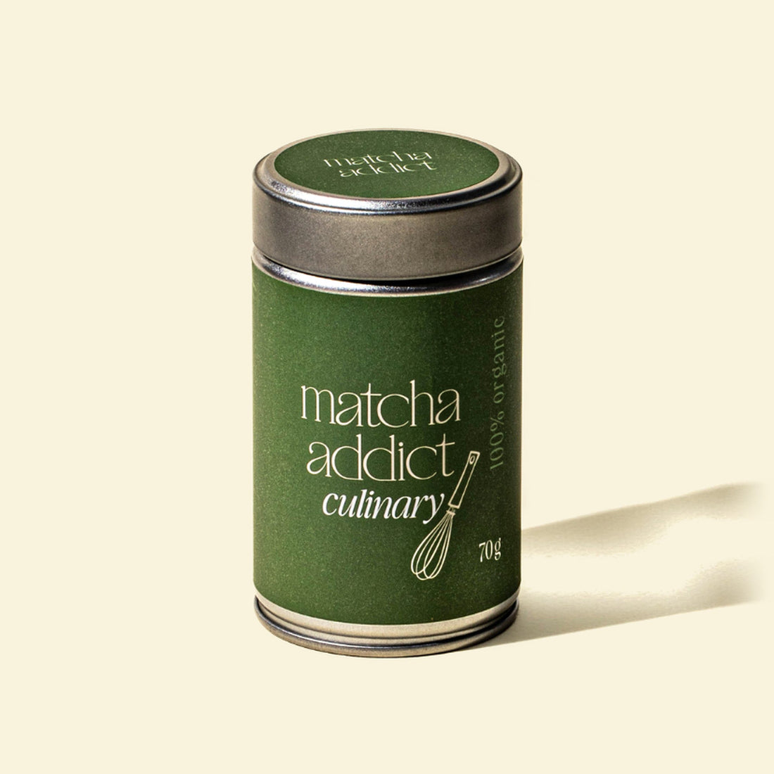Lata de matcha culinario de 70 g de Matcha Addict para repostería y batidos