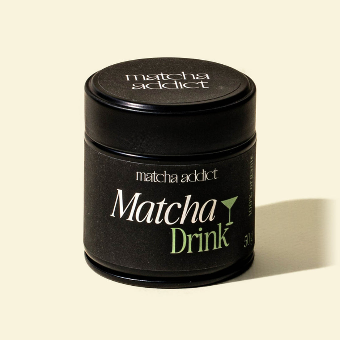Lata negra de Matcha Drink de 50 g de Matcha Addict para coctelería