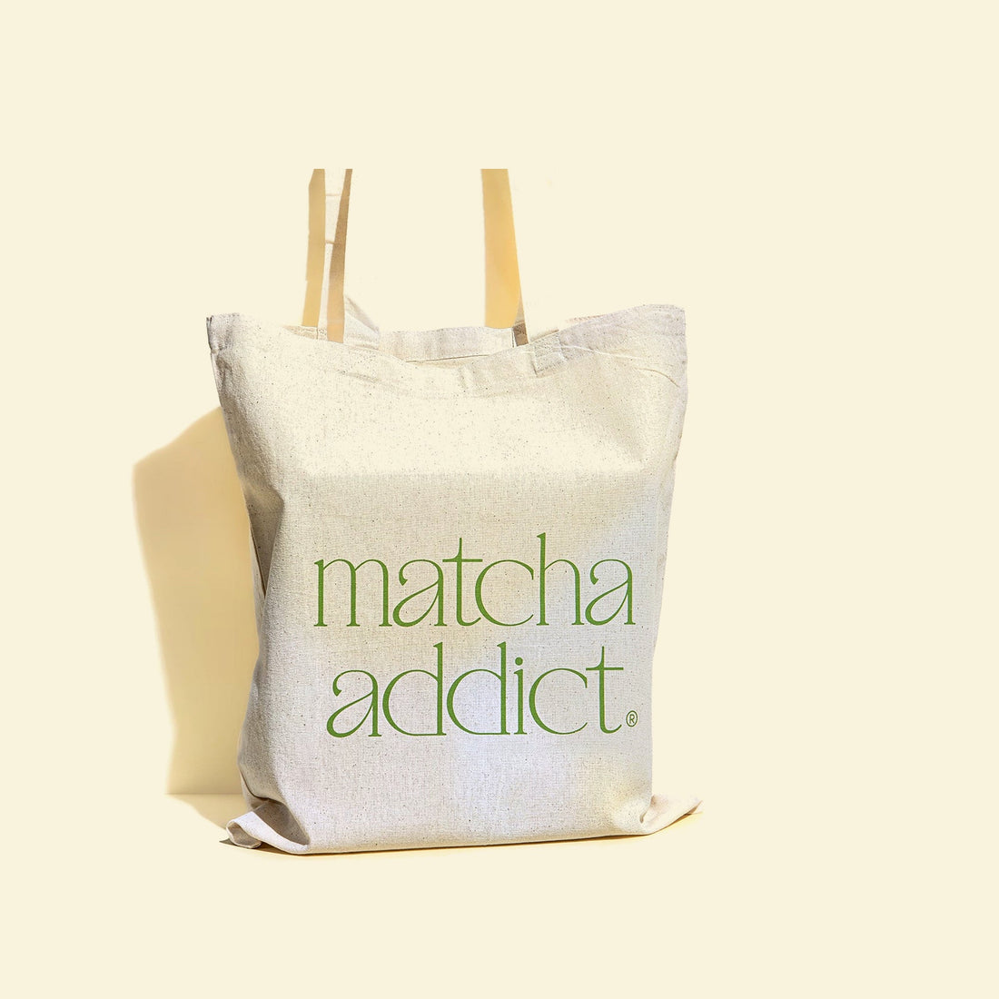 Tote bag de algodón de Matcha Addict con el logo impreso en verde